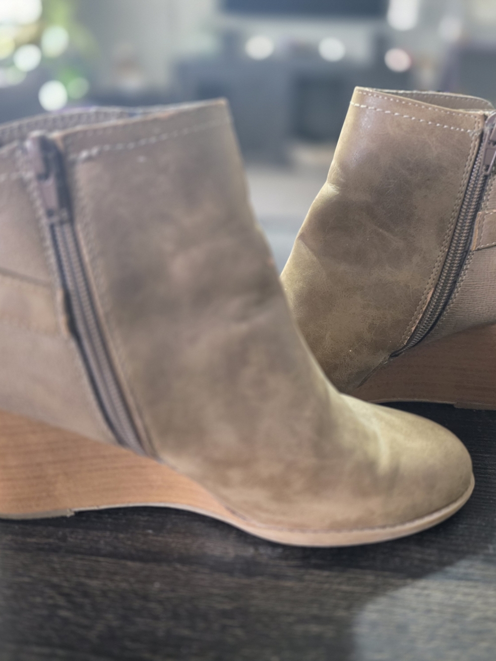 Classic Tan Wedge Ankle Booties with Side Zip